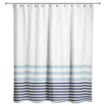 Light Blue and Navy Stripes 71x74 Shower Curtain