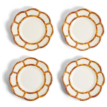 Two's Company Bamboo Touch Salad/Dessert Plate With Bamboo Rim, Set of 4