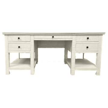 Rustic Executive Home Office Desk With Open Storage, European Ivory