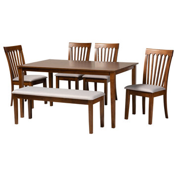 Elettra Modern Gray Fabric Upholstered and Walnut Brown Wood 6-Piece Dining Set
