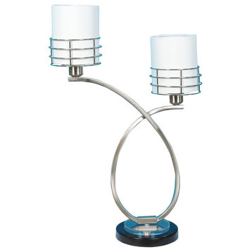 27.5" Metal Twin Table Lamp, Black & Brushed Steel