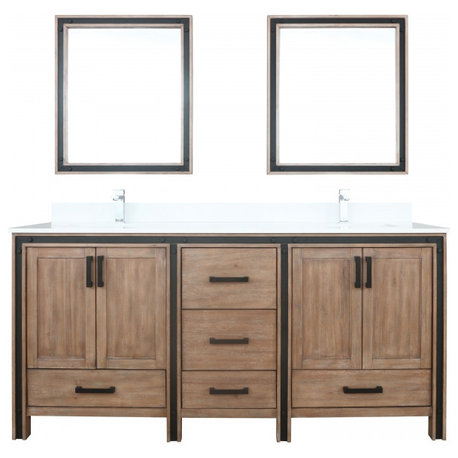 72" Double Sink Bathroom Vanity, Rustic Barnwood, Base Cabinet With Matching Mirror No Top