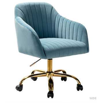 Swivel Rolling Task Chair With Tufted Back, Blue