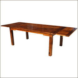 122" Long Solid Wood Transitional Rustic Dining Table w Extensions - Dining Tables