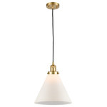 Innovations Lighting - X-Large Cone 1 Light Mini Pendant, Satin Gold, Matte White - One of our largest and original collections, the Franklin Restoration is made up of a vast selection of heavy metal finishes and a large array of metal and glass shades that bring a touch of industrial into your home.