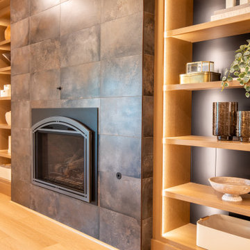 Updated Basement Fireplace with Custom Built-Ins