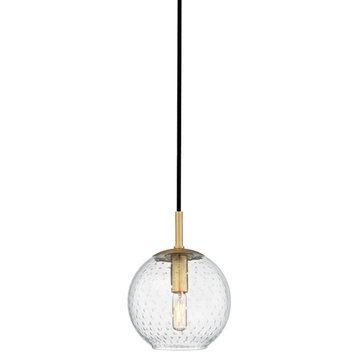 Rousseau, 1 Light, Small Pendant, Aged Brass Finish, Clear Glass