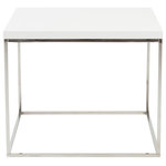 Euro Style - Teresa Side Table - The Teresa Side Table in white lacquer and polished stainless steel is perfectly designed for strength and style. Slender stainless steel legs provide a sturdy, modern base, while the tabletop is large enough to accommodate your favorite lamp. The simple shape complements a wide range of styles, and is a useful addition to the living room, study or home office.
