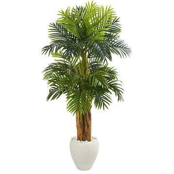 5.5' Triple Areca Palm Artificial Tree, White Planter