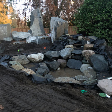 Bocce Ball Court, Pond, Granite Rocks and Dimensonal Flagstone