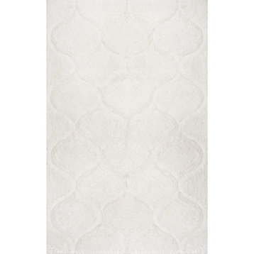 Handmade Trellis Soft and Plush Solid Shag Rug, White, 4'x6'