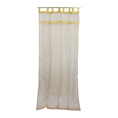 Mogul Interior - Indian Sari Curtain Beige Sheer Organza Golden Sari Window Drapes, 48x96" - Curtains