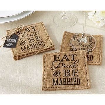 Kate Aspen "Eat, Drink and be Married" Burlap Coasters, Set of 2