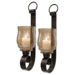 Uttermost - Uttermost Joselyn 6 x 18" Small Candle Holder Set of 2 - These Decorative Candleholders Feature An Antiqued Bronze Metal Base With Transparent Amber Glass. Two 2" X 3" White Candles Included.