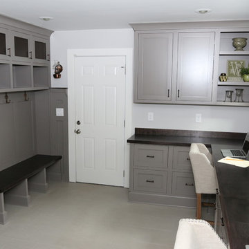 Custom office with laundry and cubbies