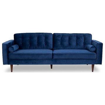 Canton Mid-Century Tufted Back Velvet Upholstered Sofa in Blue
