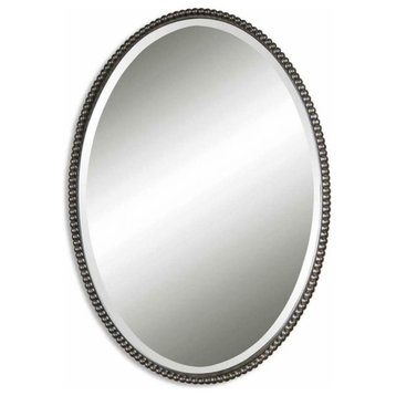 Beaumont Lane Beaded Metal Oval Wall Mirror in Light Distressed Bronze