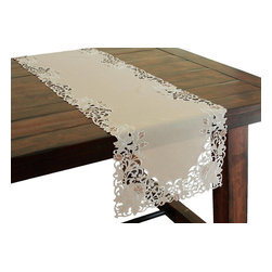 Xia Home Fashions - Scrolling Rose Embroidered Cutwork Floral Table Runner, 15"x72" - Table Runners