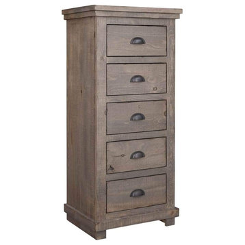 Tall Vertical Dresser, Pine Wood Frame With Drawers & Cup Pulls, Weathered Grey
