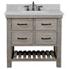 Infurniture 36" Solid Wood Sink Vanity With Arctic Pearl Quartz Top, No Faucet