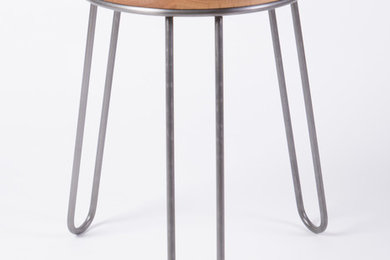 Modern Steel and Wood Stool - Dining Chair Height
