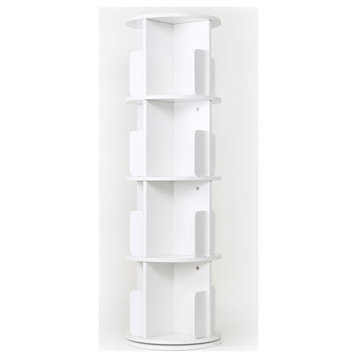 4-Shelf 51.57 in Tall Revolving Bookcases, White
