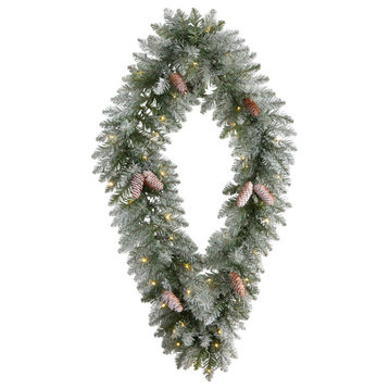 3' Holiday Xmas Geometric Diamond Frosted Wreath W/Pinecones & White LED Lights