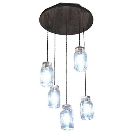 Round Dining Mason Jar Chandelier with 5 Glass Pendants