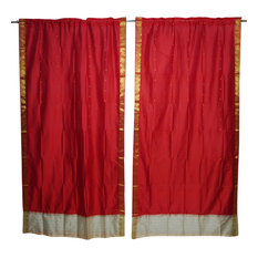 Mogul Interior - Indian Silk Sari Curtains Door Panel Red Organza Window Treatment - Curtains