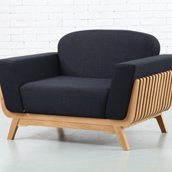 Noah Armchair - Solid Oak - Dark Navy Fabric - Armchairs and Accent Chairs