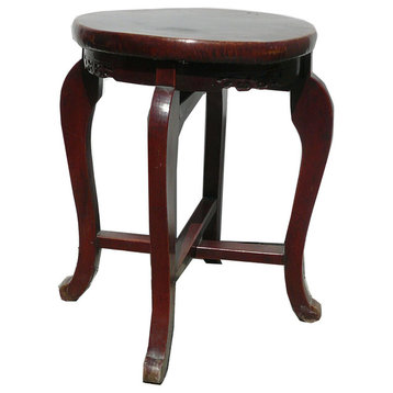Chinese Leather Top Lacquer Round Stool