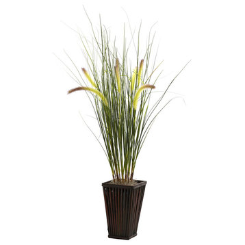 Grass With Cattails and Bamboo Planter