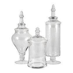 Aris 14 in., 13 in. and 9 in. Clear Glass Decorative Apothecary Jars (Set of 3) - Kitchen Canisters And Jars