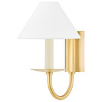 Mitzi by Hudson Valley Lighting - Lenore 1-Light Wall Sconce, Aged Brass - Inspired by colonial revival design, Lenore fancies herself a history buff, drawing from the past to inform her classic silhouette. Sweeping, elegant arms extend to candlestick fixtures, topped with tapered linen shades. Choose soft black for a more contemporary take or aged brass for something more precious. Equal parts formal and flouncy, Lenore's chandelier style is understatedly whimsical, perfect for dinner party guests to admire.