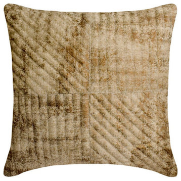 Copper Linen Patchwork, Foil & Quilted 16"x16" Throw Pillow Cover - Copper Lane