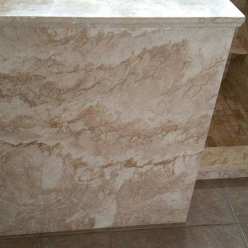 ForzaStone Walnut Cross Cut Travertine Walk In Shower