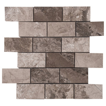 Silver Shadow Marble 2"x4" Brick Honed on 12" x 12" Mesh Mosaic Tile-10 boxes