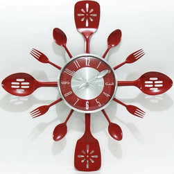 Kitchen Utensil Red Stainless Steel Wall Clock - Wall Clocks