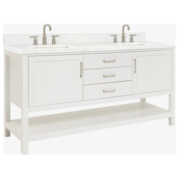 Ariel Bayhill 72" Double Rectangle Sink Bathroom Vanity, Carrara Quartz, White