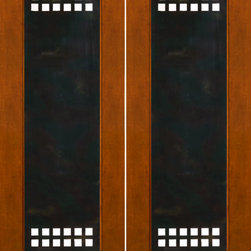 2-1/4" Thick Modern Mahogany Double Doors Heavy Iron Work - Front Doors