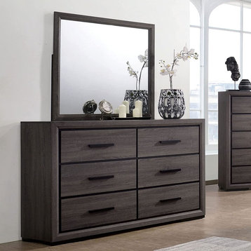 Contemporary Double Dresser, 6 Drawers With Finger Pull Handles, Two Tone Finish