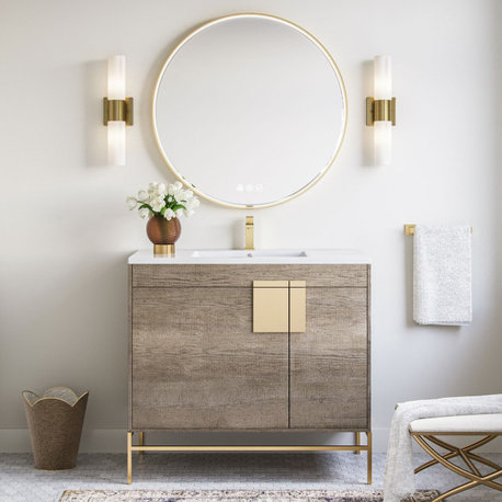 Shawbridge Bath Vanity, Grey, 36", Satin Brass Hardware, Single Sink