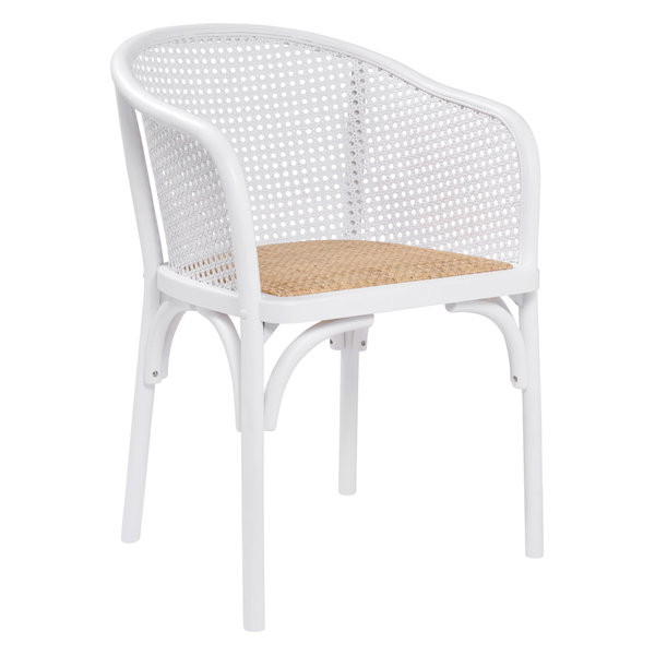 Elsy Armchair, White With Natural Rattan Seat