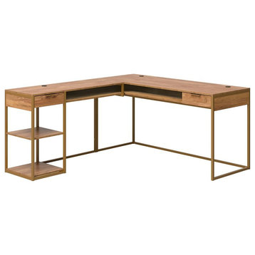 Sauder International Lux Engineered Wood L-Shaped Desk in Sindoori Mango/Natural