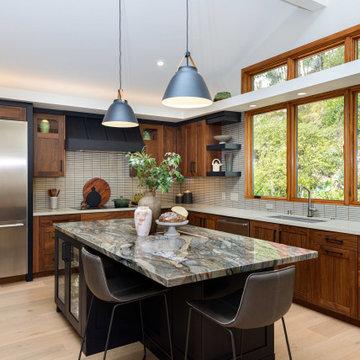 Modern Kitchen with Walnut Cabinets and Stone Island in San Diego