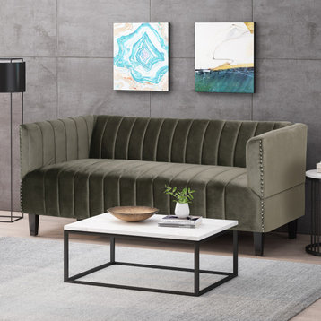 Judson Channel Stitch Velvet 3-Seater Sofa, Gray/Dark Brown