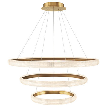 Modern Circle LED Chandelie 3 Rings Tiered Pendant Lights, Gold