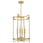 Savoy House - Kent 4-Light Foyer Warm Brass - The tall, slender Savoy House Kent 4-light foyer light is a perfect way to create a great first impression in a home, though it also works well as ambientlighting in rooms beyond the foyer. Kent has an open, airy structure with boldly protruding curves that accentuate the exposed bulbs inside. Plus, it’s finished in a very chic warm brass. This fixture is 16" wide and has an adjustable height that ranges from 24" to 81". Uses 4 standard size bulbs of up to 60 watts each (not included).