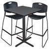 Cain 30" Square Cafe Table- Grey & 2 Zeng Stack Stools- Black