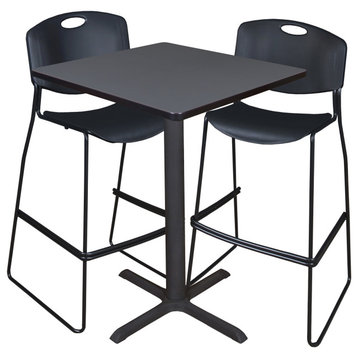 Cain 30" Square Cafe Table- Grey & 2 Zeng Stack Stools- Black